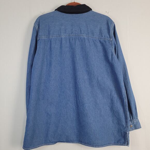 Vintage Denim Christmas Embroidered Button-down Shirt sz XL contrast collar 90s - Picture 7 of 7